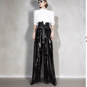 NWOT Julia Allert Black Palazzo Sequin Trousers SZ: XL Original Price $455